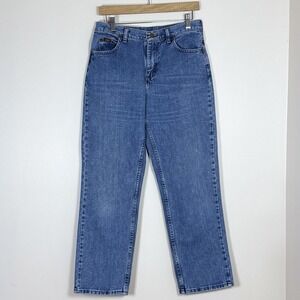 Vintage Lee Womens Straight Tapered Jeans Size 6P Blue High Rise Cotton 90s Mom